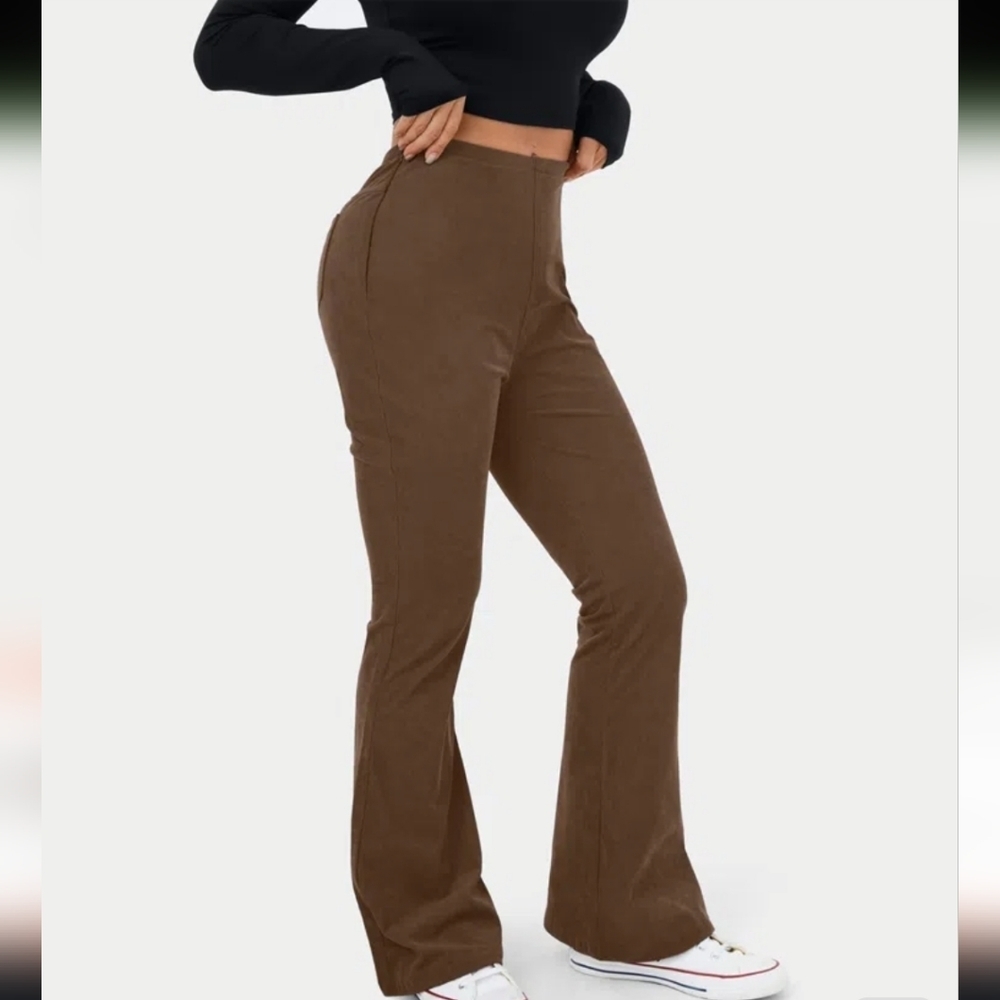 Halara Mid Rise Side Zipper Back Pocket Flare Casual Corduroy Pants